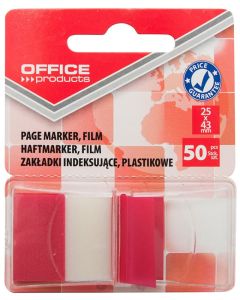Zakładki indeksujące OFFICE PRODUCTS, PP, 25x43mm, 1x50 kart., blister, czerwone