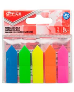 Zakładki indeksujące OFFICE PRODUCTS, strzałka, PP, 12x45mm, 5x25 kart., zawieszka, mix kolor&oacute;w