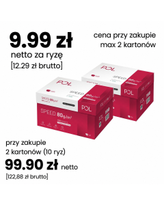 Papier ksero A4 POLSPEED &ndash; pakiet, 9,99 netto za ryzę przy zakupie pakietu 10 ryz.