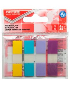 Zakładki indeksujące OFFICE PRODUCTS, PP, 12x43mm, 4x35 kart., zawieszka, mix kolor&oacute;w pastel