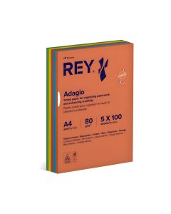 Papier ksero REY ADAGIO, A4, 80gsm, mix kolor&oacute;w intens, *RYADA080X906 R200, 5x100 ark.