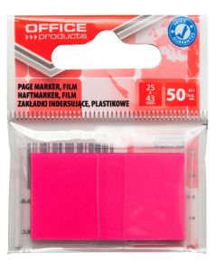 Zakładki indeksujące OFFICE PRODUCTS, PP, 25x43mm, 1x50 kart., zawieszka, r&oacute;żowe