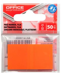 Zakładki indeksujące OFFICE PRODUCTS, PP, 25x43mm, 1x50 kart., zawieszka, pomarańczowe