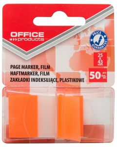 Zakładki indeksujące OFFICE PRODUCTS, PP, 25x43mm, 1x50 kart., blister, pomarańczowe