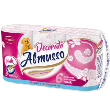 Almusso Decorato Różowy Papier Toaletowy 3-Warstwowy 6 Rolek