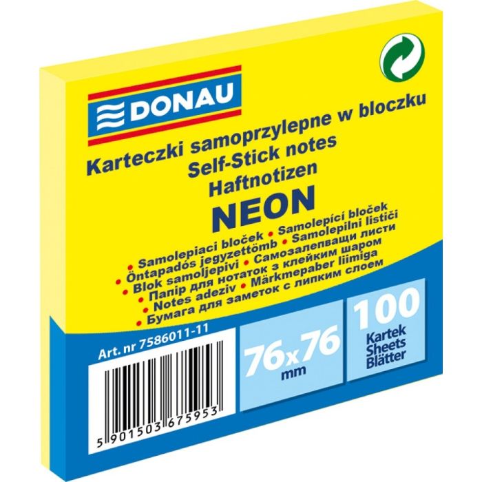 Bloczek\u0020samoprzylepny\u0020DONAU,\u002076x76mm,\u00201x100\u0020kart.,\u0020neon,\u0020\u017C\u00F3\u0142ty\u0020\u002D\u0020zdj\u0119cie\u00201