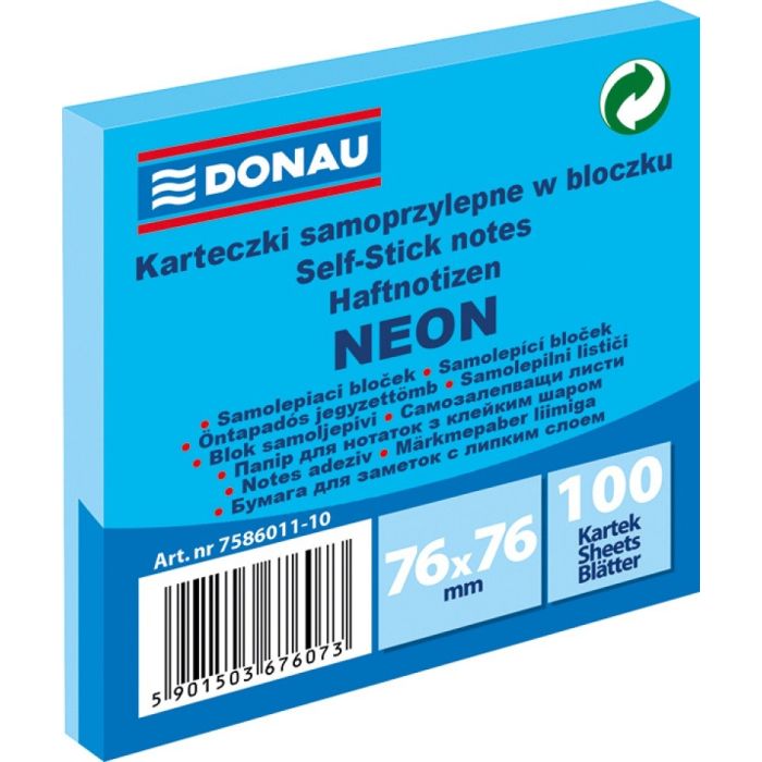 Bloczek\u0020samoprzylepny\u0020DONAU,\u002076x76mm,\u00201x100\u0020kart.,\u0020neon,\u0020niebieski\u0020\u002D\u0020zdj\u0119cie\u00201