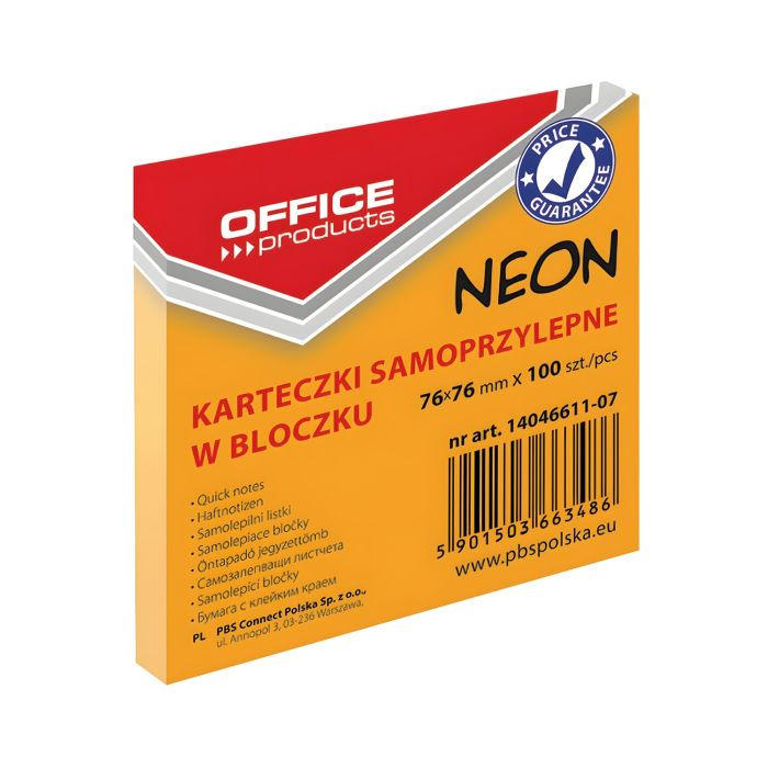 Bloczek\u0020samoprzylepny\u0020OFFICE\u0020PRODUCTS,\u002076x76mm,\u00201x100\u0020kart.,\u0020neon,\u0020pomara\u0144czowy\u0020\u002D\u0020zdj\u0119cie\u00201