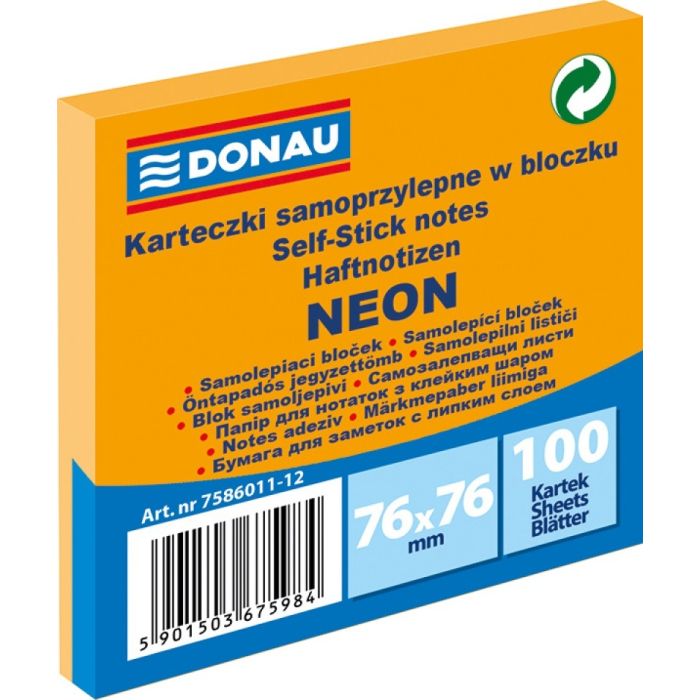Bloczek\u0020samoprzylepny\u0020DONAU,\u002076x76mm,\u00201x100\u0020kart.,\u0020neon,\u0020pomara\u0144czowy\u0020\u002D\u0020zdj\u0119cie\u00201