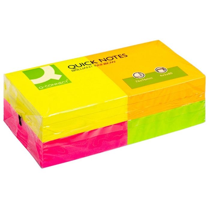Bloczek\u0020samoprzylepny\u0020Q\u002DCONNECT\u0020Rainbow,\u002076x76mm,\u00204x3x80\u0020kart.,\u0020neon,\u0020mix\u0020kolor\u00F3w\u0020\u002D\u0020zdj\u0119cie\u00201