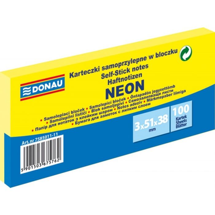 Bloczek\u0020samoprzylepny\u0020DONAU,\u002038x51mm,\u00203x100\u0020kart.,\u0020neon,\u0020\u017C\u00F3\u0142ty\u0020\u002D\u0020zdj\u0119cie\u00201