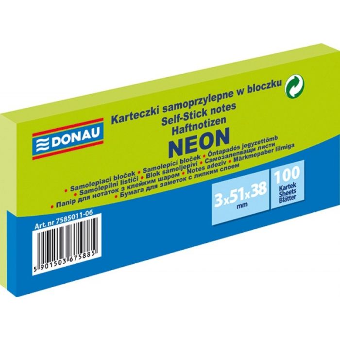 Bloczek\u0020samoprzylepny\u0020DONAU,\u002038x51mm,\u00203x100\u0020kart.,\u0020neon,\u0020zielony\u0020\u002D\u0020zdj\u0119cie\u00201