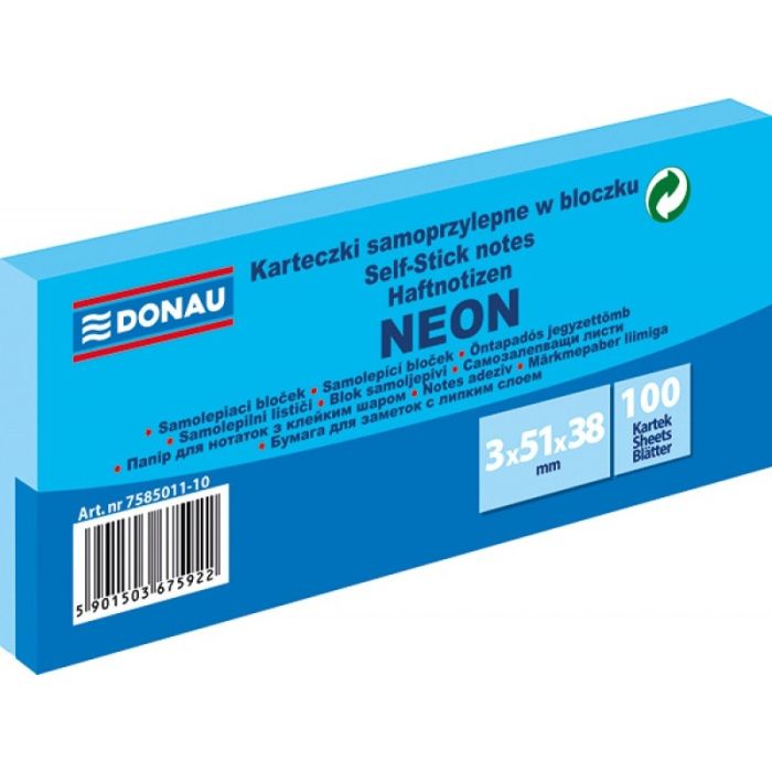 Bloczek\u0020samoprzylepny\u0020DONAU,\u002038x51mm,\u00203x100\u0020kart.,\u0020neon,\u0020niebieski\u0020\u002D\u0020zdj\u0119cie\u00201