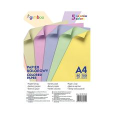 Papier kolorowy GIMBOO, A4, 100 arkuszy, 80gsm, 5 kolorów pastelowych