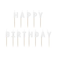 Świeczki Urodzinowe Happy Birthday Białe z Podstawkami 2.5 cm (13 sztuk)