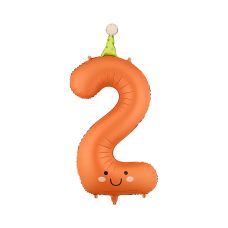 Balon Foliowy Cyfra 2 Pomarańczowy Matowy z Czapeczką 86cm