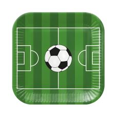 Talerz papierowy kwadratowy Soccer Green zielony wzór 23 x 23 cm 8 sztuk