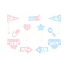 Gadżety do zdjęć Gender Reveal Party mix wzorów i kolorów 11 sztuk