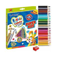 Kredki Trójkątne Bambino Super Size 24 Kolory z Grubym Grafitem 4 mm i Temperówką