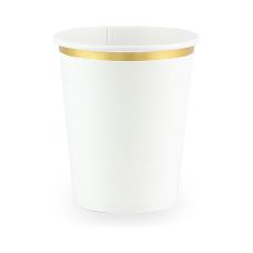 Kubki Papierowe Białe ze Złotym Brzegiem 260 ml (6 sztuk)