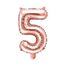 Balon Foliowy Cyfra 5 Różowe Złoto 35 cm do Powietrza