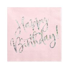Serwetki Papierowe Happy Birthday Pudrowy Róż 33x33cm 20 sztuk
