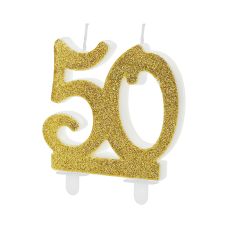 Świeczka Urodzinowa Cyfra 50 Złota Brokatowa 7.5cm