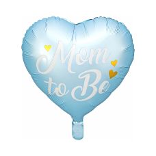 Balon Foliowy Mom to Be Serce Niebieski Złoty Napis 35cm
