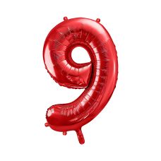 Balon Foliowy Cyfra Dziewięć Czerwony 86cm Metalizowany