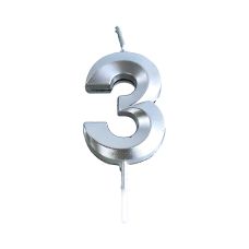 Świeczka urodzinowa cyfra 3 srebrna 4,8 cm