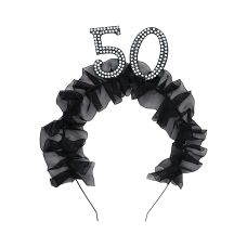 Opaska jubileuszowa z falbanką i perełkami "50"