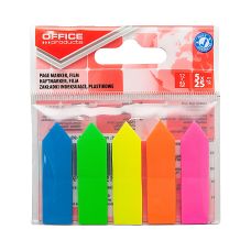 Zakładki indeksujące OFFICE PRODUCTS, strzałka, PP, 12x45mm, 5x25 kart., zawieszka, mix kolorów