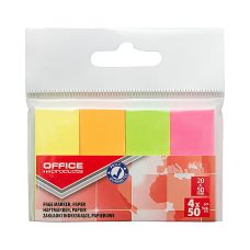 Zakładki indeksujące OFFICE PRODUCTS, papier, 20x50mm, 4x50 kart., zawieszka, mix kolorów neon