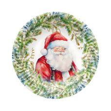 Talerze papierowe okrągłe Santa Claus wzór świąteczny 18 cm 8 sztuk