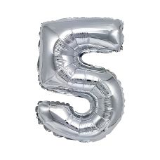 Balon foliowy cyfra 5 srebrny 80 cm