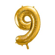 Balon Foliowy Cyfra 9 Złoty 86 cm do Powietrza i Helu