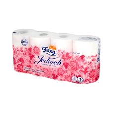 Foxy Jedwab papier toaletowy, 3-warstwowy, biały, o zapachu talku dla dzieci, delikatny, 8 rolek
