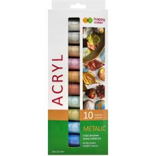 Farba Akrylowa Metaliczna Zestaw 10 Kolorów x 12 ml Happy Color