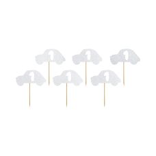 Dekoracje do Muffinek 1st Birthday Auta Srebrne Brokatowe 10 cm 6 sztuk