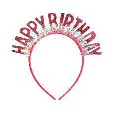Opaska Happy Birthday Różowa Brokatowa z Frędzlami 18x18 cm