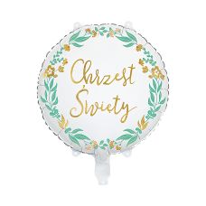 Balon Foliowy Chrzest Święty Biały Złoty Nadruk 45 cm Mix