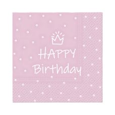Serwetki papierowe 3-warstwowe Birthday Pink 1/4 składane 33 x 33 cm 20 sztuk