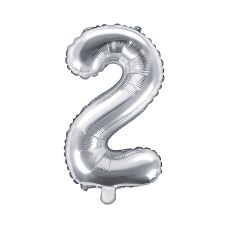 Balon Foliowy Cyfra 2 Srebrny 35 cm do Powietrza