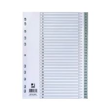 Przekładki biurowe Q-CONNECT z tworzywa PP A4 225x297mm 1-31 31 kart szare