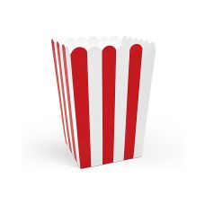 Pudełka na Popcorn Kartonowe Czerwono-Białe Paski 7x7x12,5cm 6 sztuk