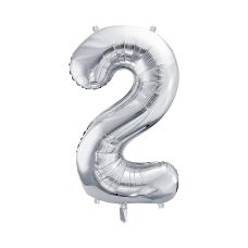Balon Foliowy Cyfra 2 Srebrny 72cm Dekoracyjny na Eventy