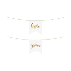Zawieszki na Krzesła Papierowe Bride Groom Złote 20x21,5 cm (1 opakowanie / 2 sztuki)