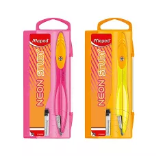 Cyrkiel Study Neon z wkładami grafitowymi w etui z linijką