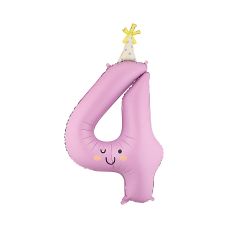 Balon foliowy Cyfra "4" 86cm lawendowy z czapeczką