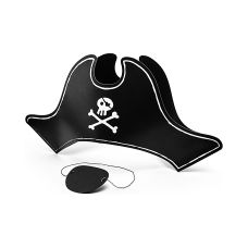 Czapka Pirata Papierowa Czarna z Opaską na Oko 14cm